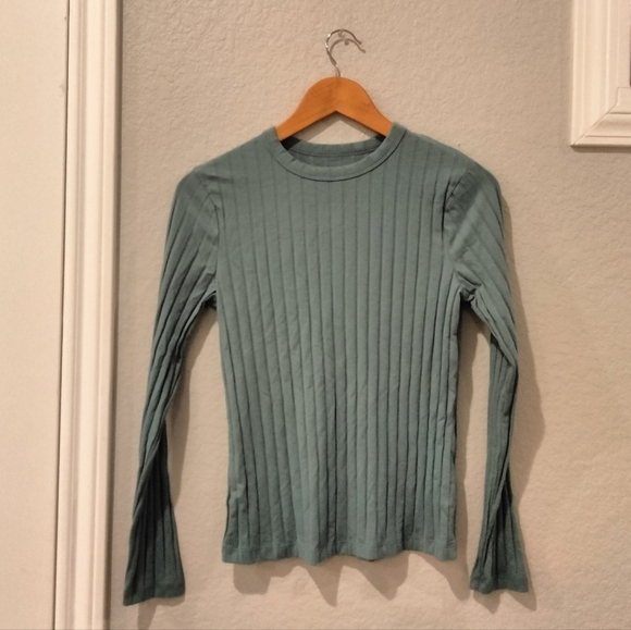 A New Day Blue Ribbed Long Sleeve Crew Neck Top - Picture 2 of 5